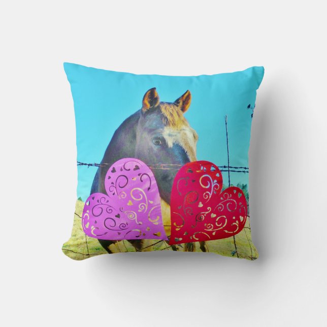 Miniature Brown horse Valentine Heart Throw Pillow (Front)