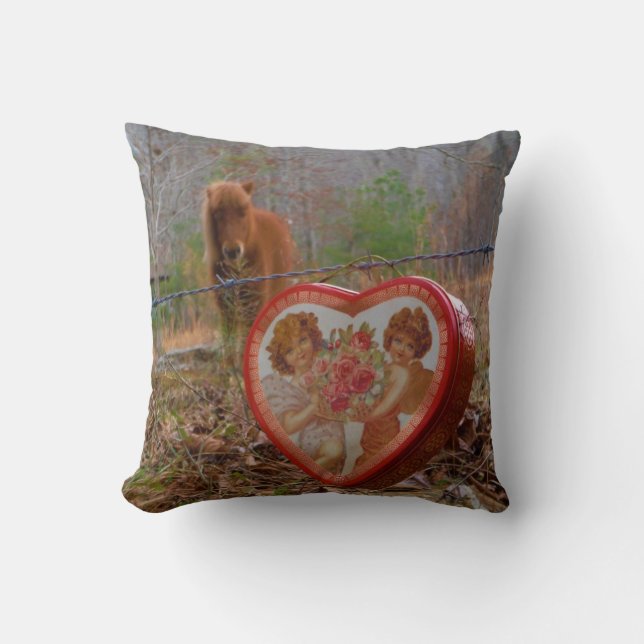 Miniature Brown horse Valentine Heart Throw Pillow (Front)
