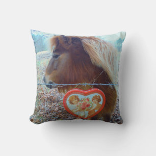 Miniature Brown horse Valentine Heart Throw Pillow