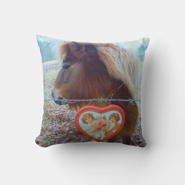 Miniature Brown horse Valentine Heart Throw Pillow (Front)