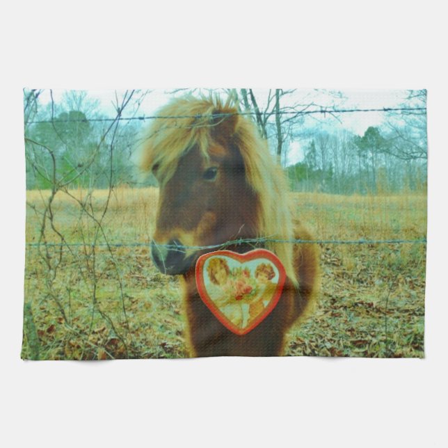 Miniature Brown horse Valentine Heart Towel (Horizontal)