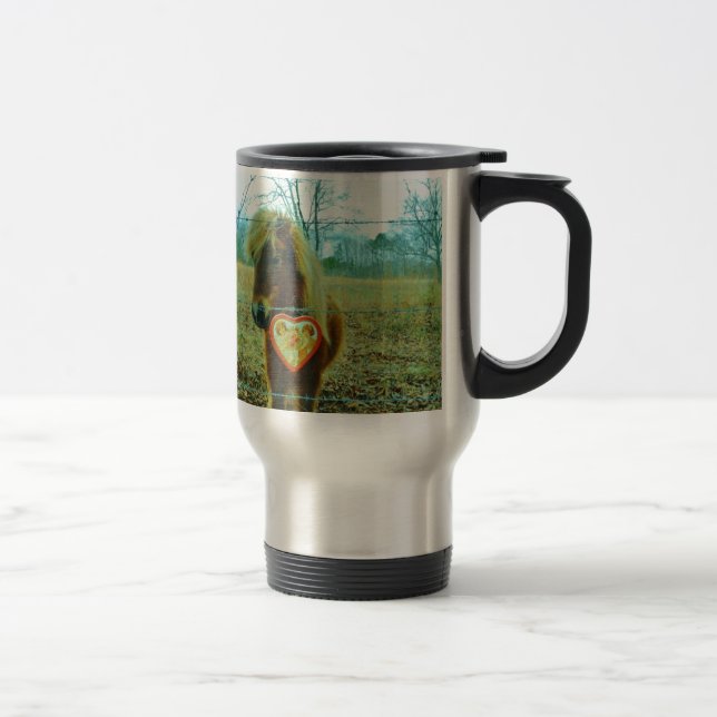 Miniature Brown horse Valentine Heart Travel Mug (Right)