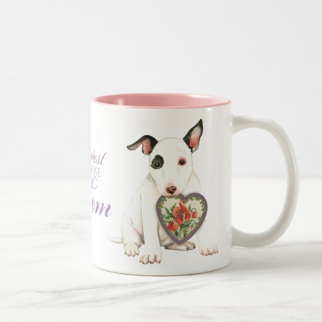Miniature Bull Terrier Heart Mom Two-Tone Coffee Mug (Right)