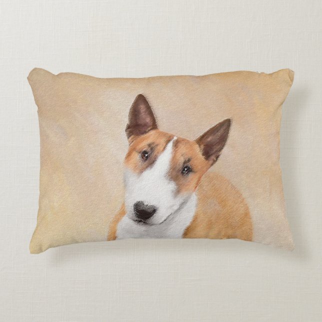 Miniature Bull Terrier Painting - Cute Original Do Accent Pillow (Front)