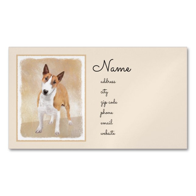 Miniature Bull Terrier Painting - Cute Original Do Business Card Magnet (Front)