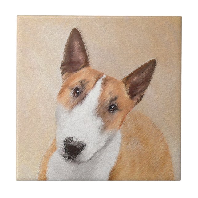 Miniature Bull Terrier Painting - Cute Original Do Ceramic Tile (Front)