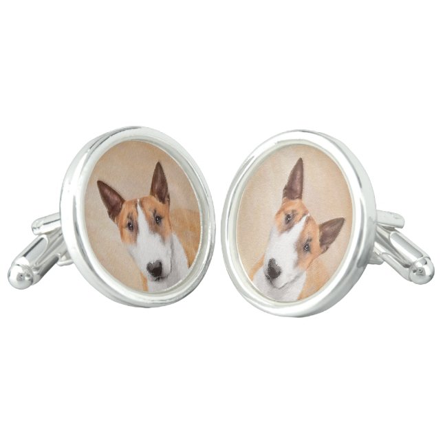 Miniature Bull Terrier Painting - Cute Original Do Cufflinks (Angled)