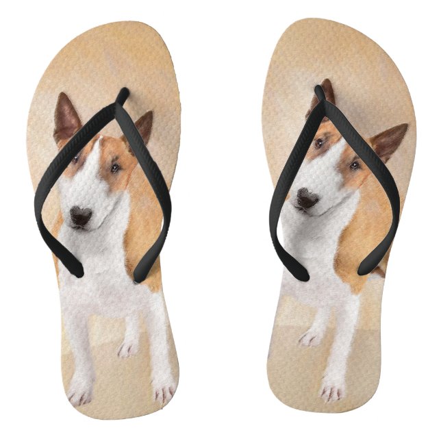 Miniature Bull Terrier Painting - Cute Original Do Flip Flops (Footbed)
