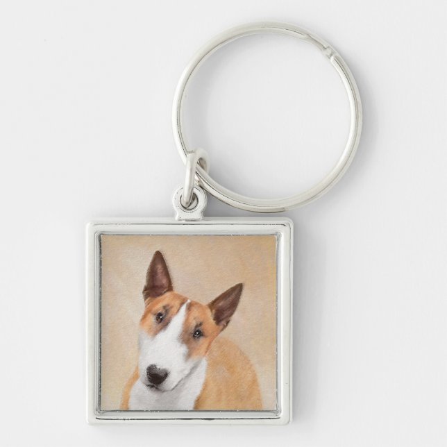 Miniature Bull Terrier Painting - Cute Original Do Keychain (Front)