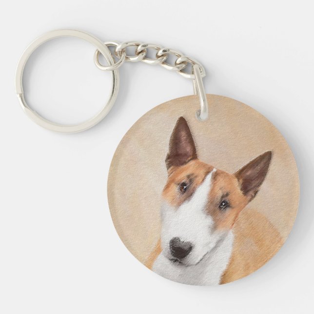 Miniature Bull Terrier Painting - Cute Original Do Keychain (Front)
