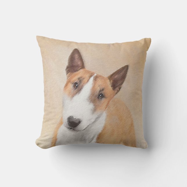 Miniature Bull Terrier Painting - Cute Original Do Outdoor Pillow (Front)