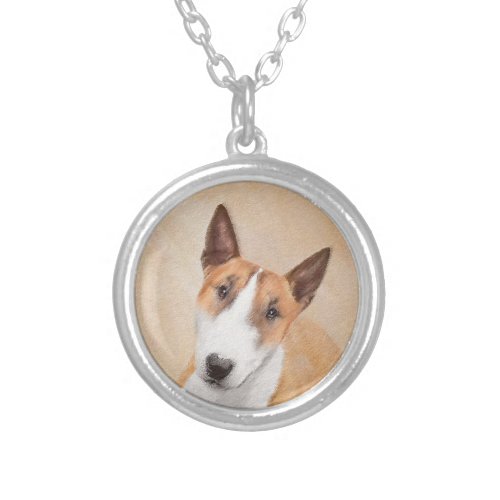 Miniature Bull Terrier Painting _ Cute Original Do Silver Plated Necklace