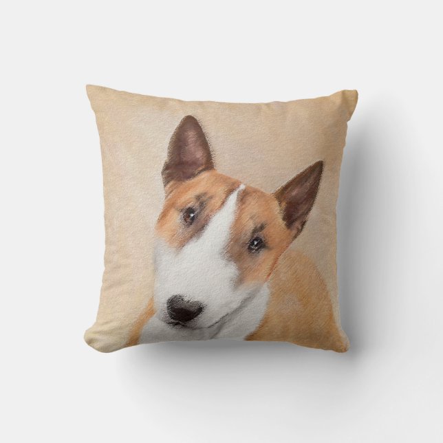 Miniature Bull Terrier Painting - Cute Original Do Throw Pillow (Front)