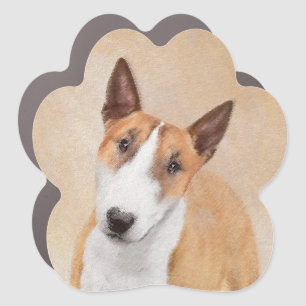 Miniature Bull Terrier Painting - Original Dog Art Car Magnet
