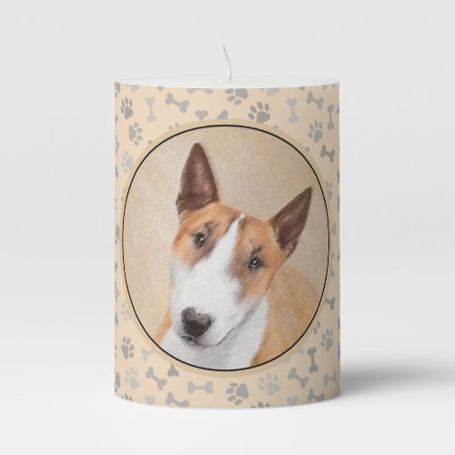 Miniature Bull Terrier Painting _ Original Dog Art Pillar Candle