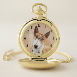 Miniature Bull Terrier Painting - Original Dog Art Pocket Watch