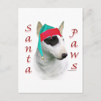 Miniature Bull Terrier Santa Paws Holiday Postcard