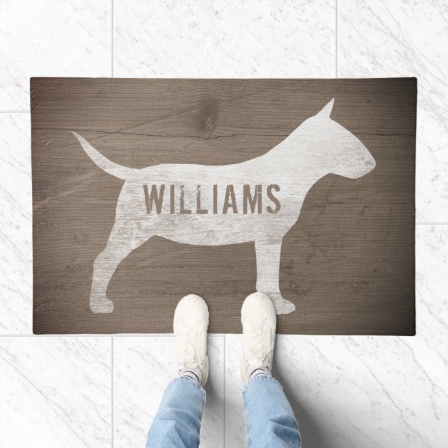 Miniature Bull Terrier Silhouette MiniBull Custom Doormat (Indoor)
