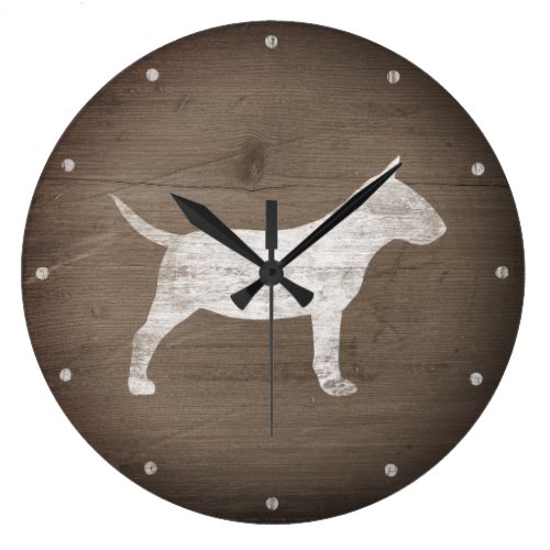 Miniature Bull Terrier Silhouette Rustic Large Clock