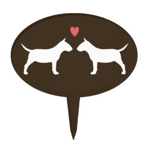 Miniature Bull Terrier Silhouettes with Heart Cake Topper