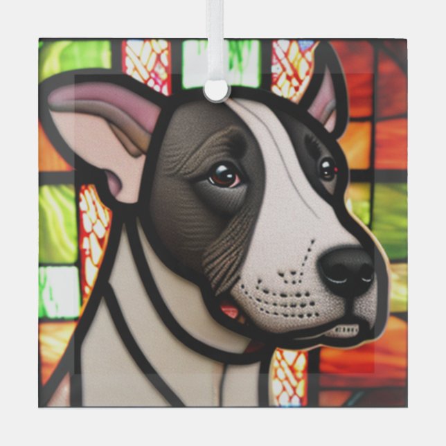 Miniature Bull Terrier "Stained Glass" Glass Ornament (Front)