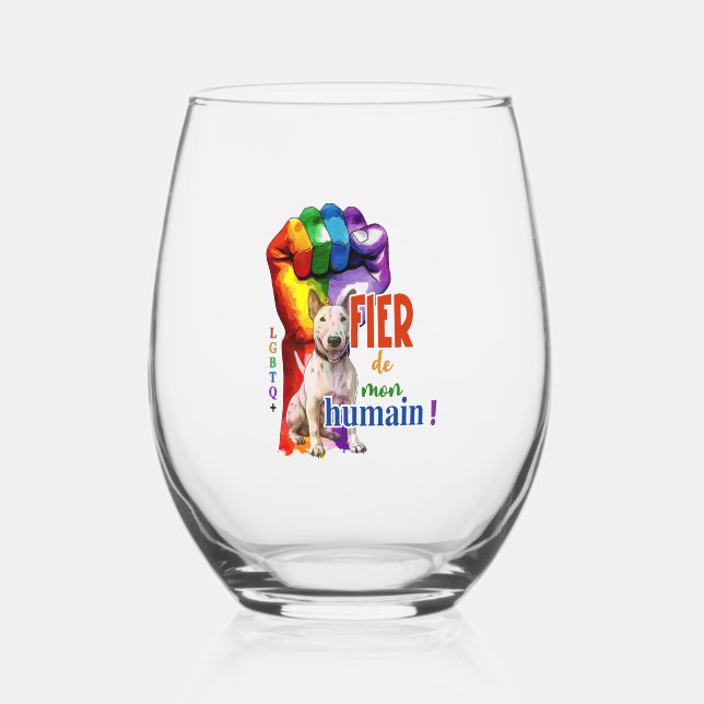 Miniature Bullterrier dog Stemless Wine Glass (Front)