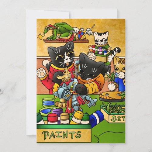 Miniature Cat Knight Model Painting Cats Card