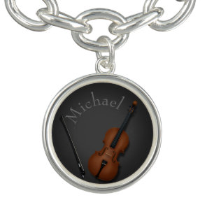 Miniature Cello & Bow Inside Personalized Bracelet