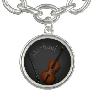 Miniature Cello & Bow Inside Personalized Bracelet