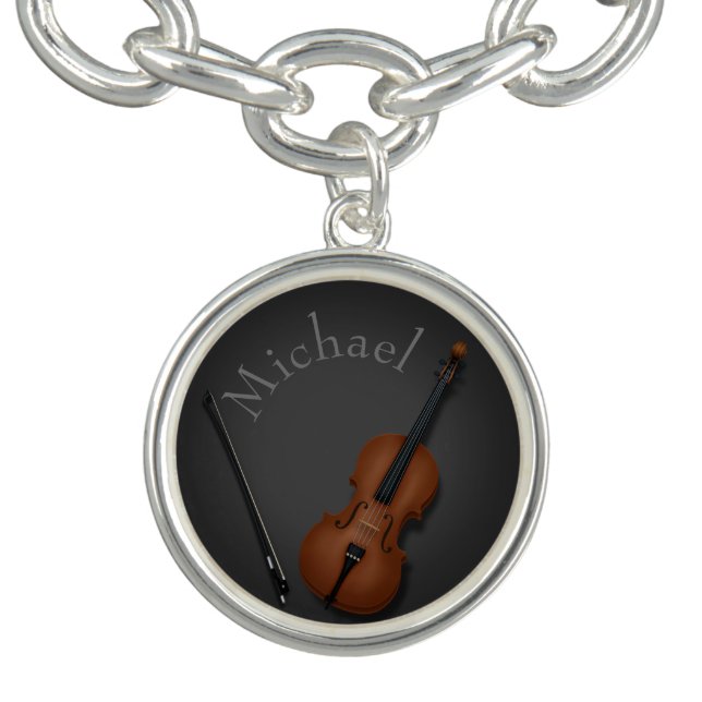 Miniature Cello & Bow Inside Personalized Bracelet (Design)