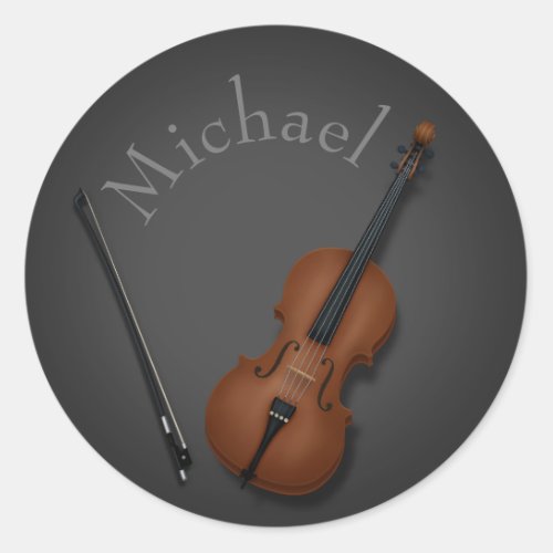 Miniature Cello  Bow Inside Personalized Classic Round Sticker