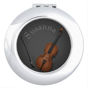 Miniature Cello & Bow Inside Personalized Compact Mirror
