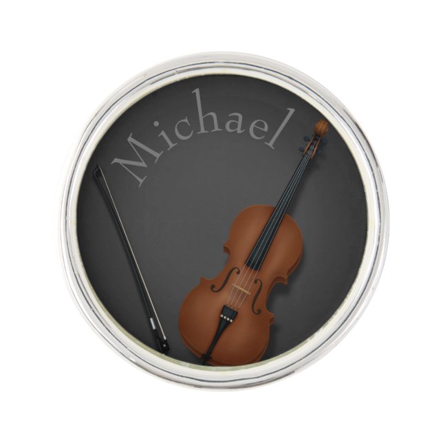 Miniature Cello & Bow Inside Personalized Lapel Pin (Front)