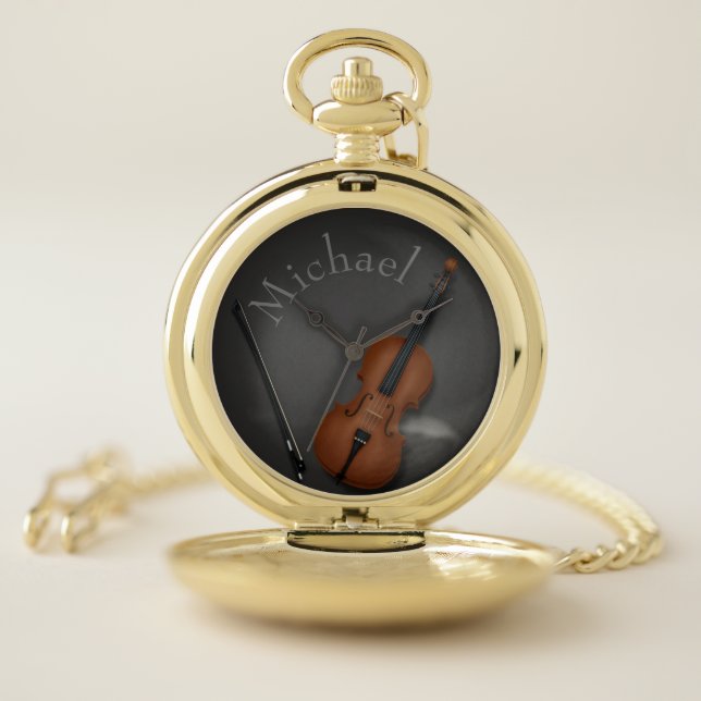 Miniature Cello & Bow Inside Personalized Pocket Watch (Inside)