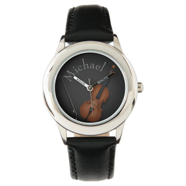 Miniature Cello & Bow Inside Personalized Watch (Front)