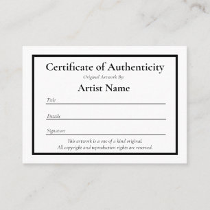 Miniature Certificate of Authenticity for Art