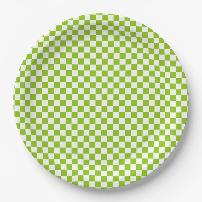Miniature Check Pattern in Lime Green and White Paper Plates (Front)