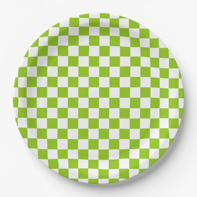Miniature Checked Pattern in Lime Green and White Paper Plates (Front)