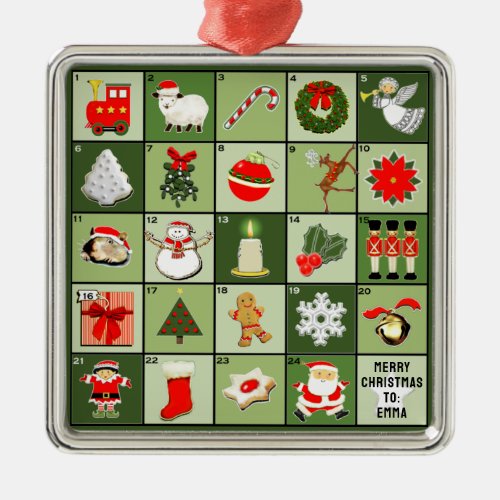 Miniature Christmas Advent Calendar Metal Ornament