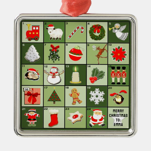 Miniature Christmas Advent Calendar Metal Ornament (Front)