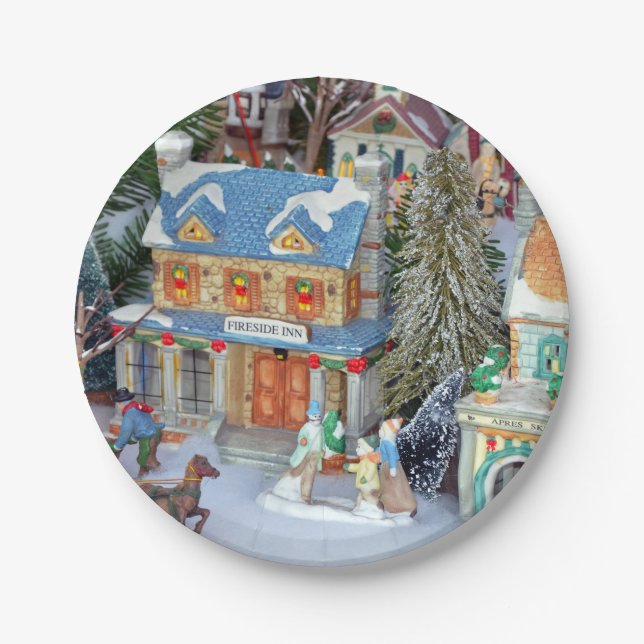 Miniature christmas village paper plates (Front)