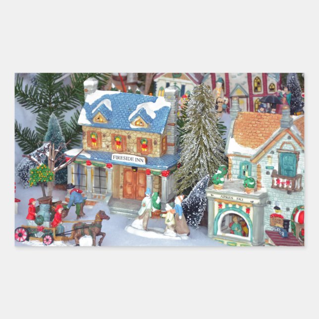 Miniature christmas village rectangular sticker (Front)