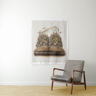 Miniature City Inside an Open Book – Fantasy Book Tapestry