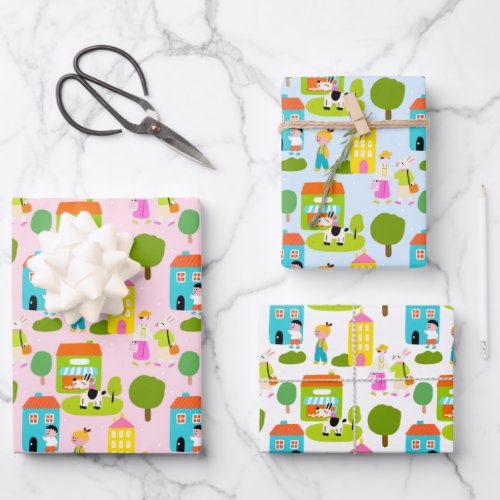 Miniature City Scene Wrapping Paper Sheets