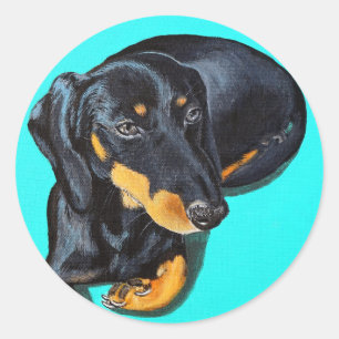 Miniature Dachshund Painting - Floppy Classic Round Sticker
