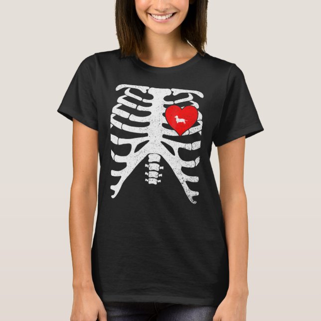 Miniature Dachshund With Skeleton Rib Cage T-Shirt (Front)