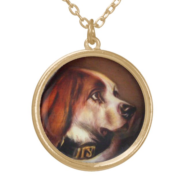 MINIATURE DOG PORTRAITS Bloodhound Gold Plated Necklace (Front)