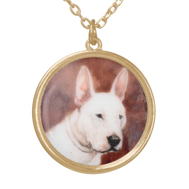 MINIATURE DOG PORTRAITS Bull Terrier Gold Plated Necklace (Front)