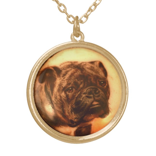 MINIATURE DOG PORTRAITS Bulldog Gold Plated Necklace (Front)