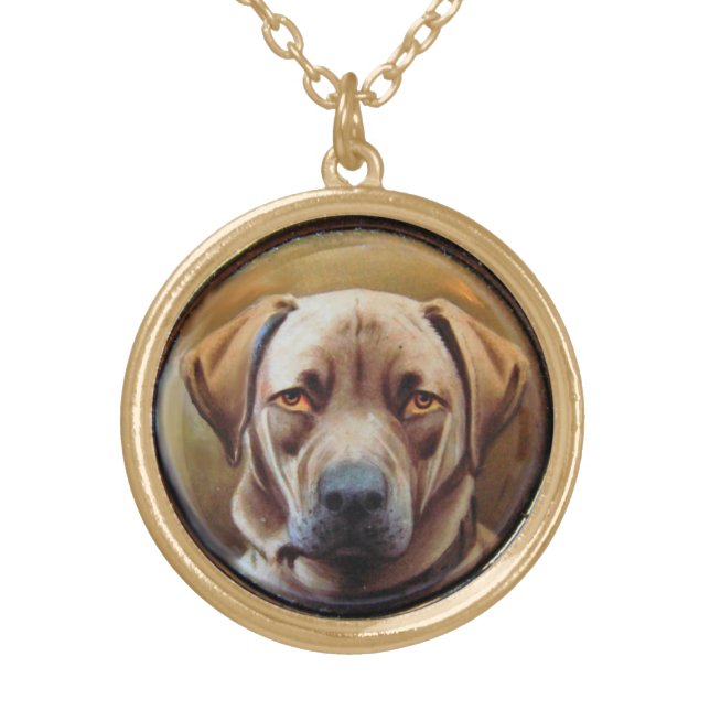 MINIATURE DOG PORTRAITS Chocolate Labrador Gold Plated Necklace (Front)